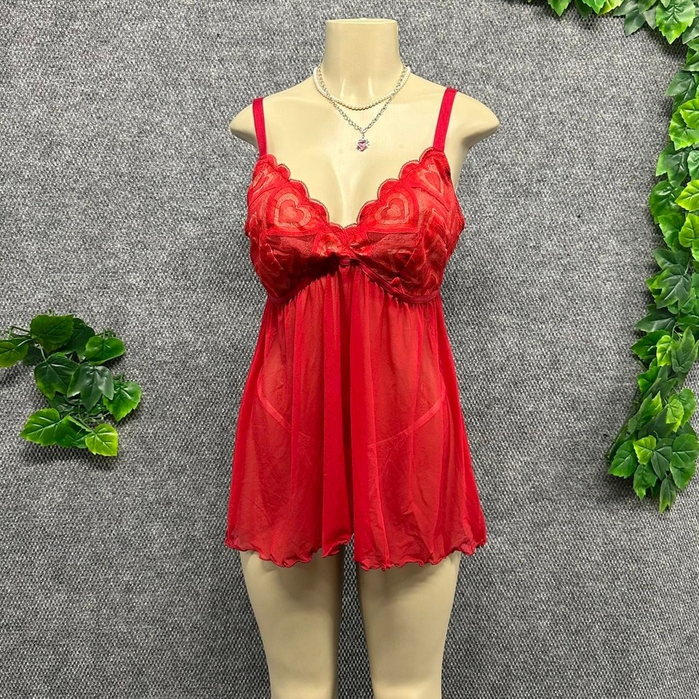 Adore Me Red Heart Lace Babydoll Lingerie